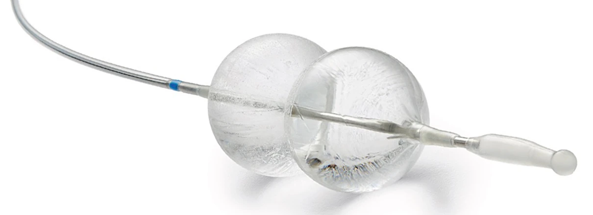 OptilumeBPH-Ballon-CUROS urologisches-Zentrum Das Foto zeigt den medikamentenbeschichteten Ballon, der bei der Optilume BPH Behandlung eines benignen Prostatasyndroms über die Harnröhre in die Prostata eingeführt wird.