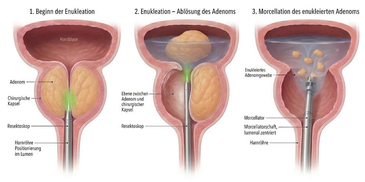 CUROS Schema HoLEP Schema einer Holep-Operation, wie sie im CUROS urologischen Zentrum durchgeführt wird